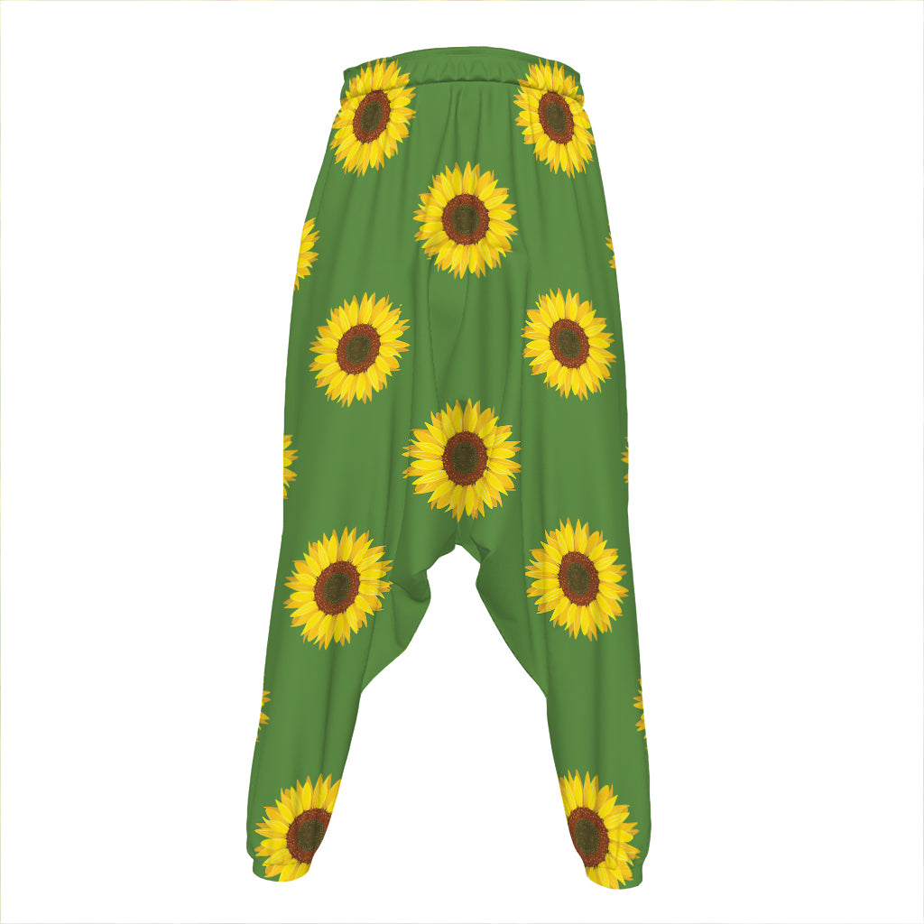 Green Sunflower Pattern Print Hammer Pants