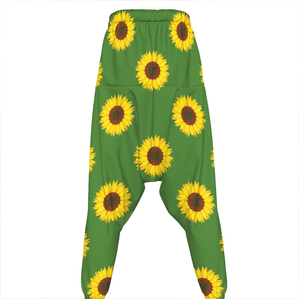 Green Sunflower Pattern Print Hammer Pants