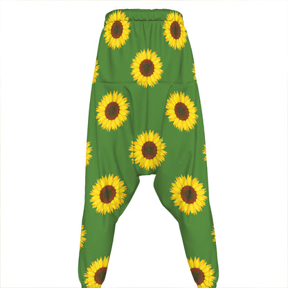Green Sunflower Pattern Print Hammer Pants