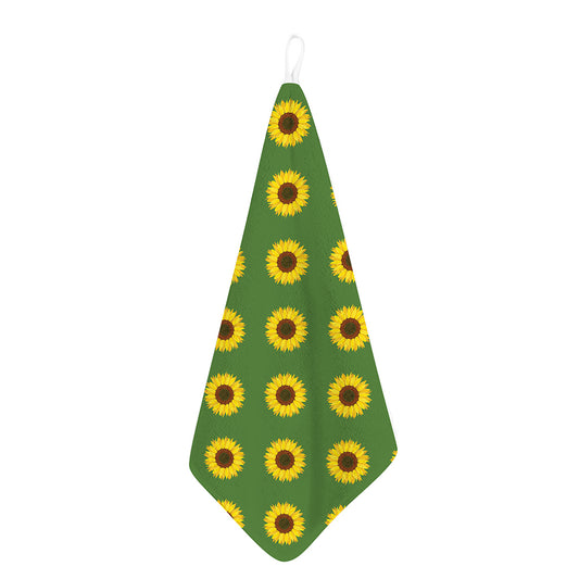 Green Sunflower Pattern Print Hand Towel
