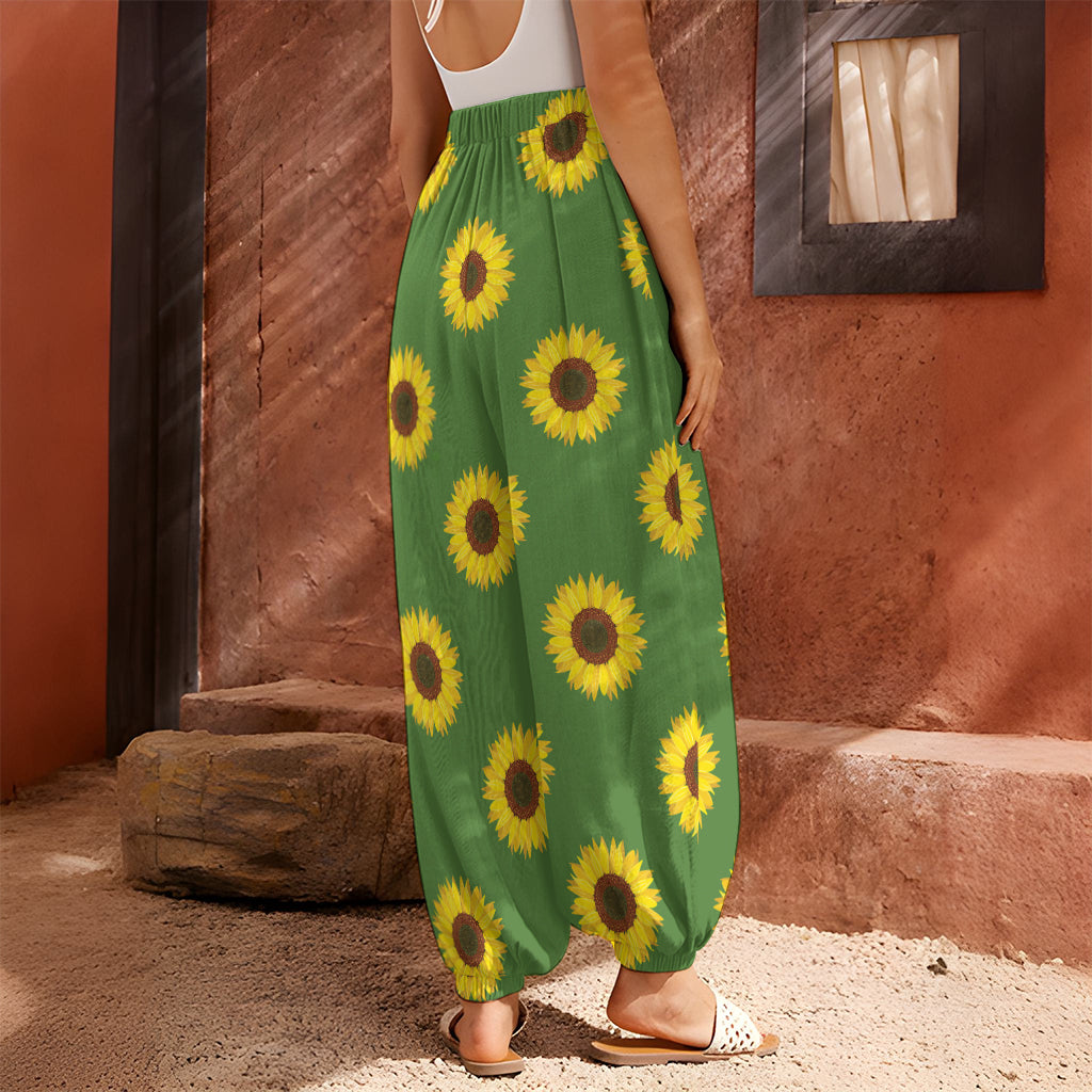 Green Sunflower Pattern Print Harem Pants