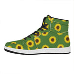 Green Sunflower Pattern Print High Top Leather Sneakers