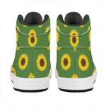 Green Sunflower Pattern Print High Top Leather Sneakers