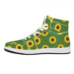 Green Sunflower Pattern Print High Top Leather Sneakers