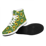 Green Sunflower Pattern Print High Top Leather Sneakers