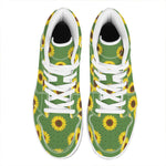 Green Sunflower Pattern Print High Top Leather Sneakers