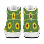 Green Sunflower Pattern Print High Top Leather Sneakers