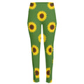 Green Sunflower Pattern Print High-Waisted Pocket Leggings