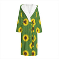Green Sunflower Pattern Print Hooded Bathrobe