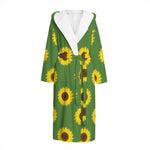 Green Sunflower Pattern Print Hooded Bathrobe