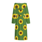 Green Sunflower Pattern Print Hooded Bathrobe