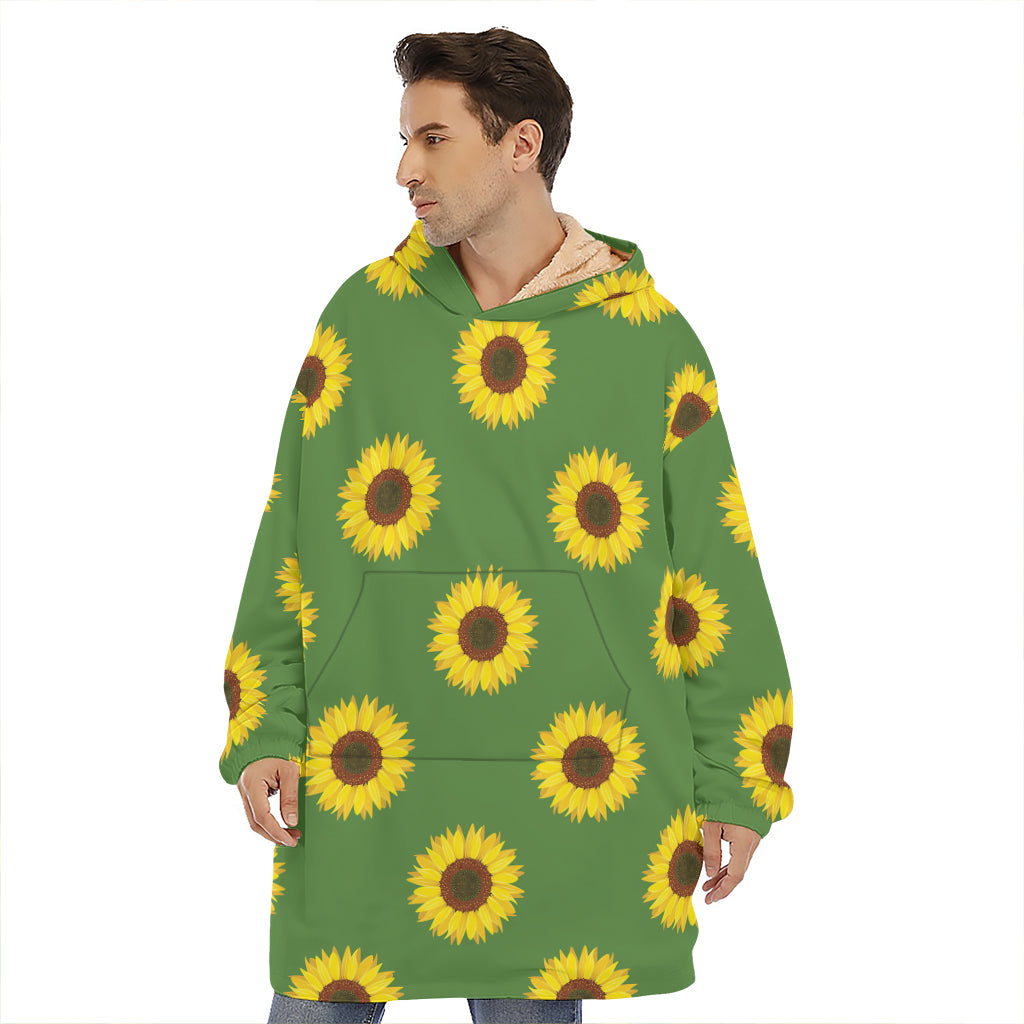 Green Sunflower Pattern Print Hoodie Blanket