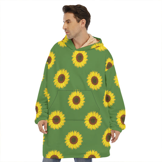 Green Sunflower Pattern Print Hoodie Blanket