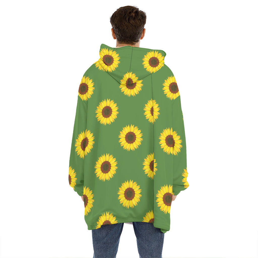 Green Sunflower Pattern Print Hoodie Blanket