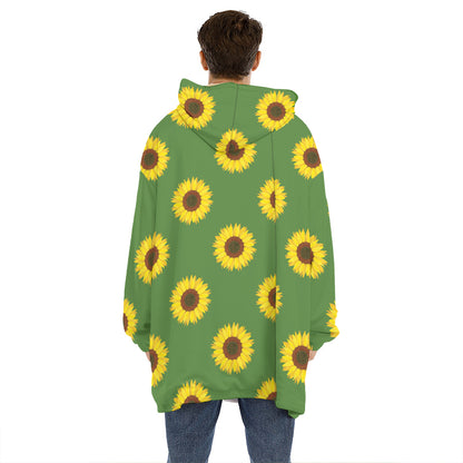 Green Sunflower Pattern Print Hoodie Blanket