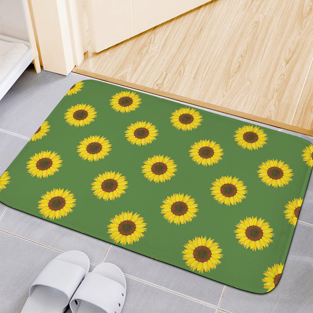 Green Sunflower Pattern Print Indoor Door Mat