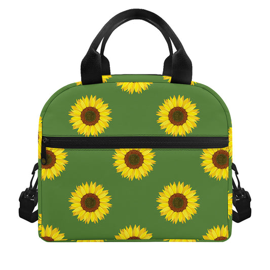 Green Sunflower Pattern Print Insulated Lunch Bag
