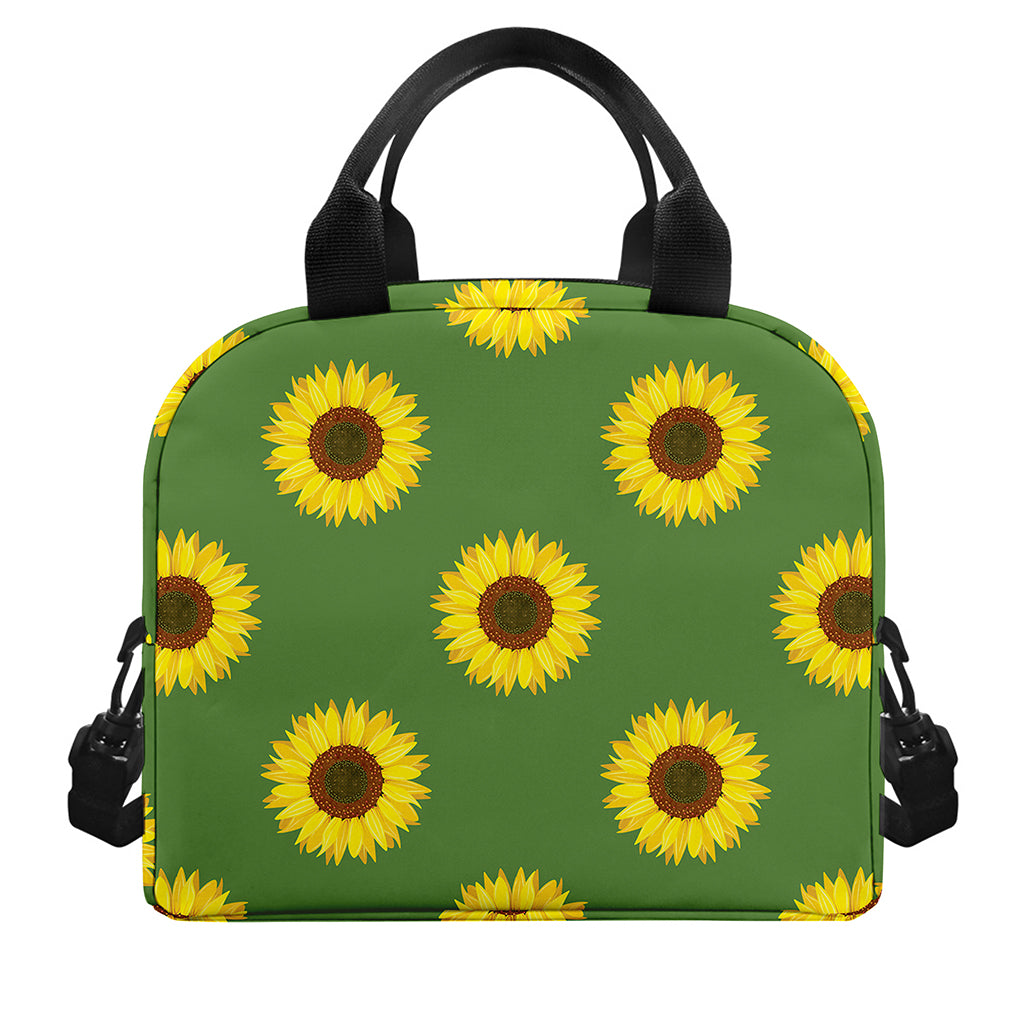 Green Sunflower Pattern Print Insulated Lunch Bag