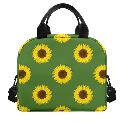 Green Sunflower Pattern Print Insulated Lunch Bag
