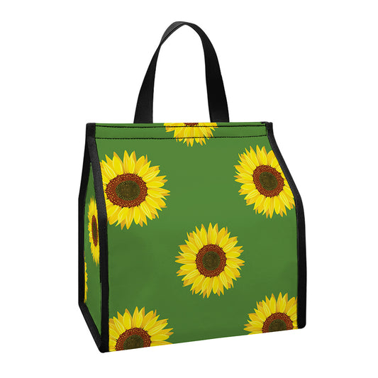 Green Sunflower Pattern Print Insulated Lunch Tote
