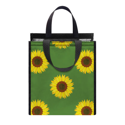 Green Sunflower Pattern Print Insulated Lunch Tote