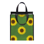 Green Sunflower Pattern Print Insulated Lunch Tote