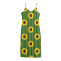 Green Sunflower Pattern Print Jersey Midi Cami Dress