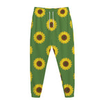 Green Sunflower Pattern Print Jogger Pants