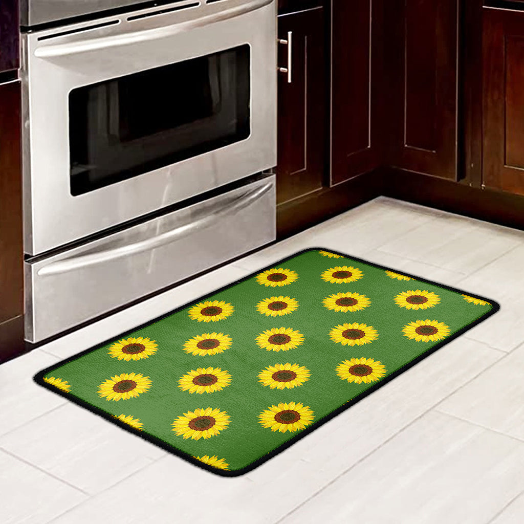 Green Sunflower Pattern Print Kitchen Mat