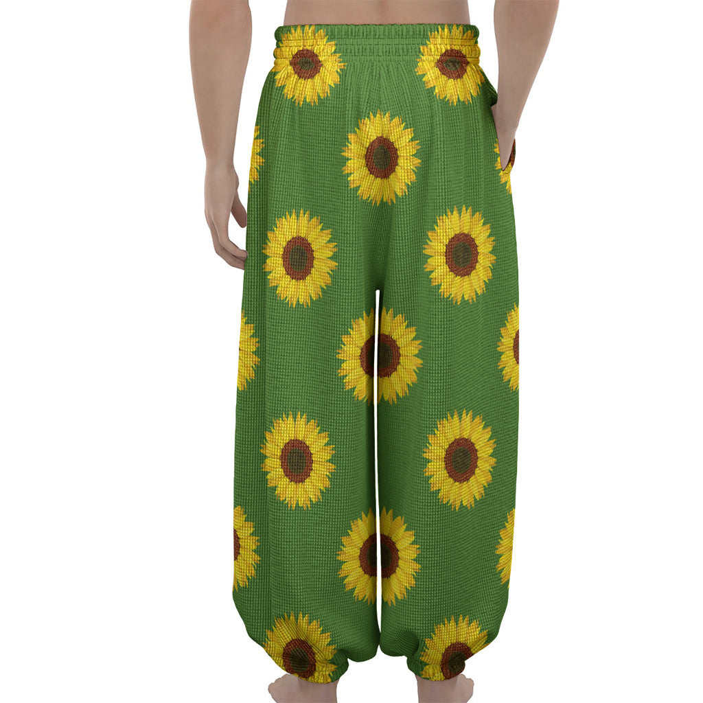 Green Sunflower Pattern Print Lantern Pants