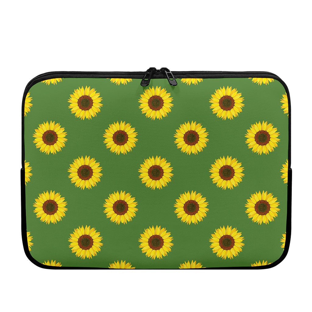 Green Sunflower Pattern Print Laptop Sleeve