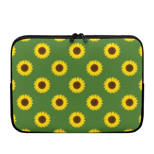 Green Sunflower Pattern Print Laptop Sleeve