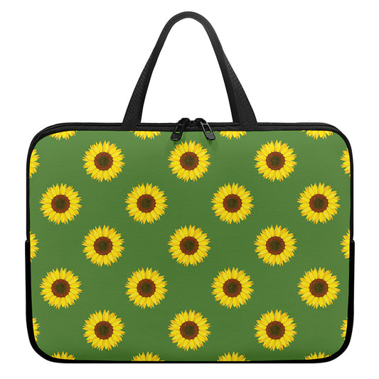 Green Sunflower Pattern Print Laptop Sleeve With Handle