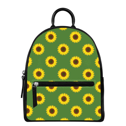 Green Sunflower Pattern Print Leather Backpack
