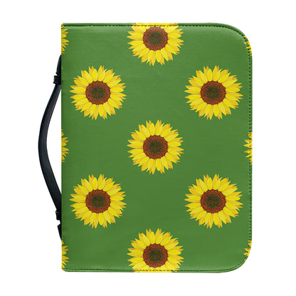 Green Sunflower Pattern Print Leather Bible Cover