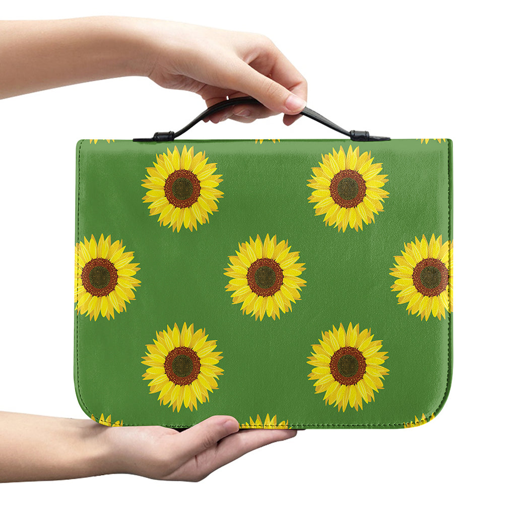Green Sunflower Pattern Print Leather Bible Cover