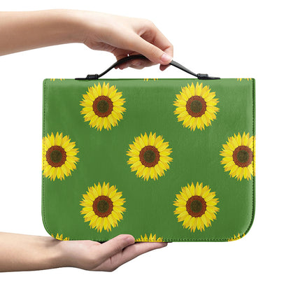 Green Sunflower Pattern Print Leather Bible Cover