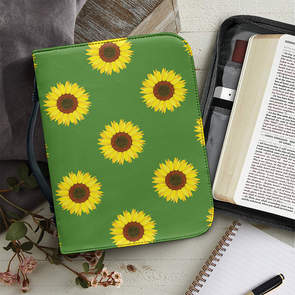 Green Sunflower Pattern Print Leather Bible Cover