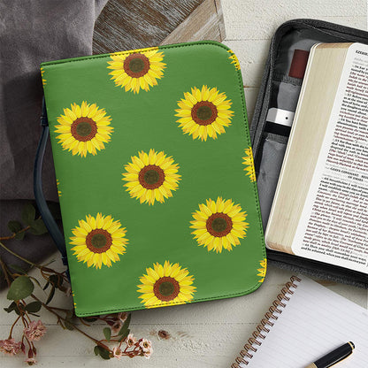 Green Sunflower Pattern Print Leather Bible Cover