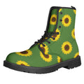 Green Sunflower Pattern Print Lace-Up Boots
