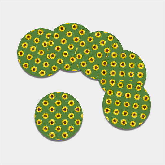 Green Sunflower Pattern Print Leather Coaster Set