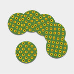 Green Sunflower Pattern Print Leather Coaster Set