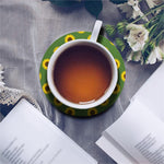 Green Sunflower Pattern Print Leather Coaster Set