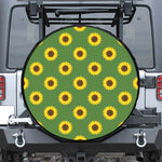 Green Sunflower Pattern Print Leather Spare Tire Cover