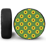 Green Sunflower Pattern Print Leather Spare Tire Cover