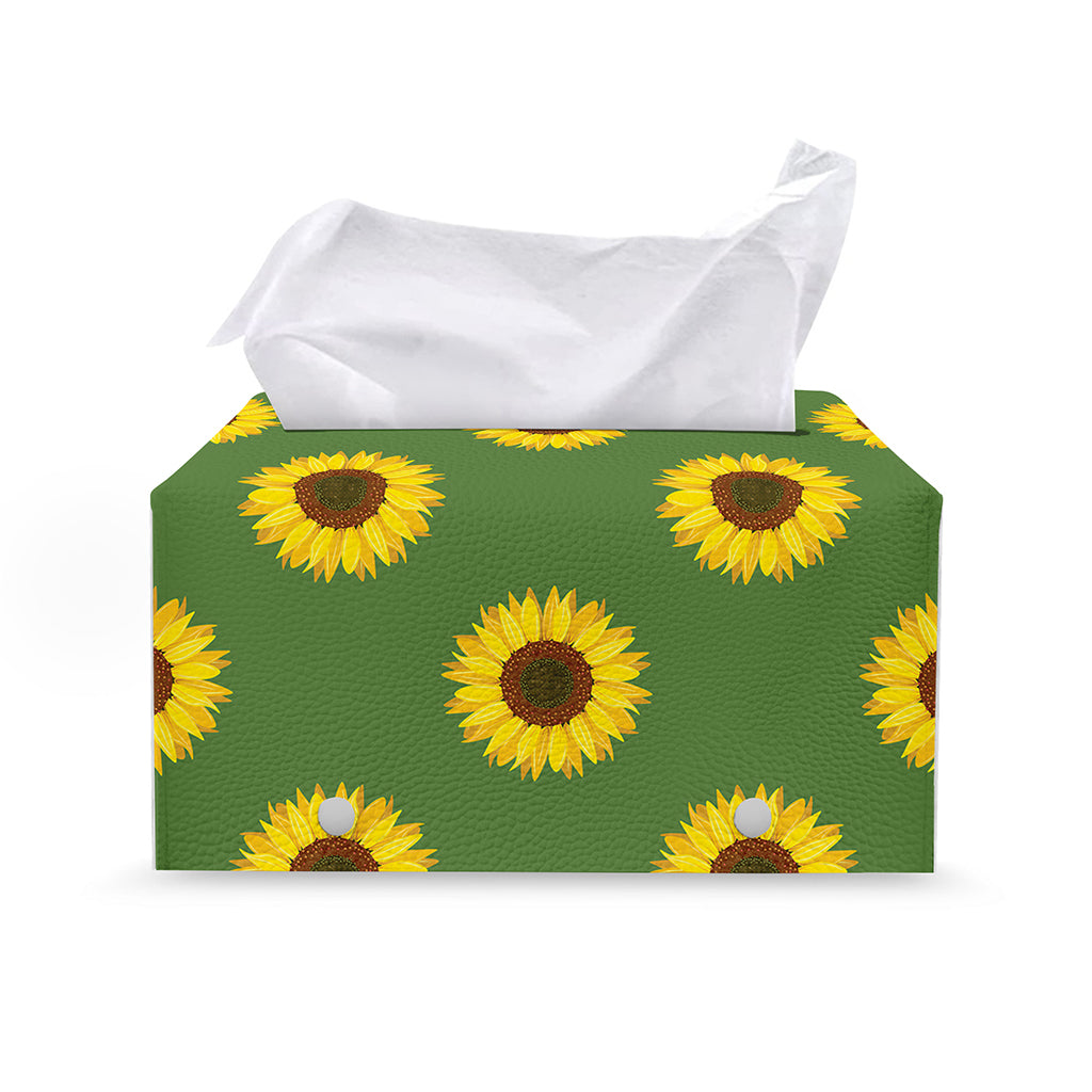 Green Sunflower Pattern Print Leather Tissue Box Cover
