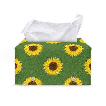 Green Sunflower Pattern Print Leather Tissue Box Cover