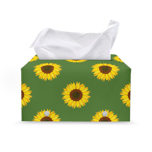 Green Sunflower Pattern Print Leather Tissue Box Cover