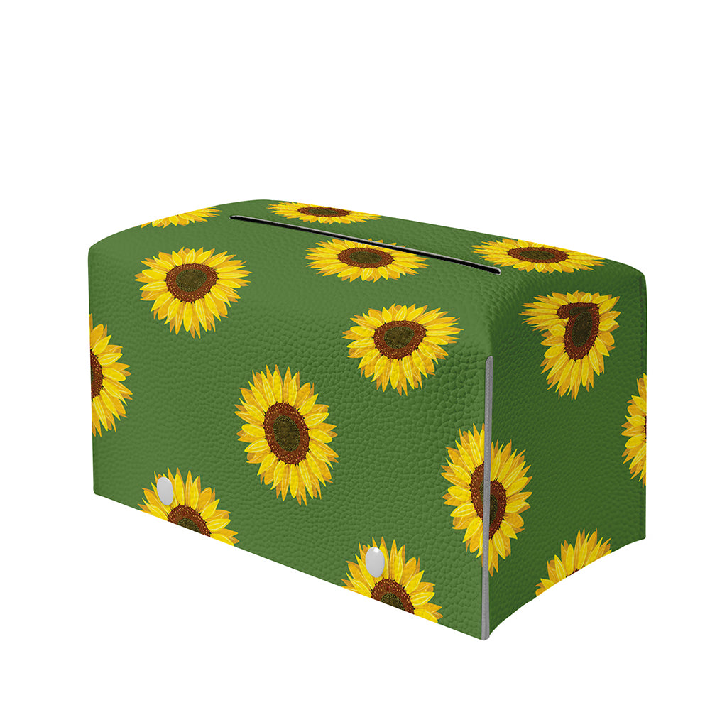 Green Sunflower Pattern Print Leather Tissue Box Cover