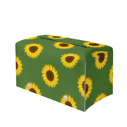 Green Sunflower Pattern Print Leather Tissue Box Cover